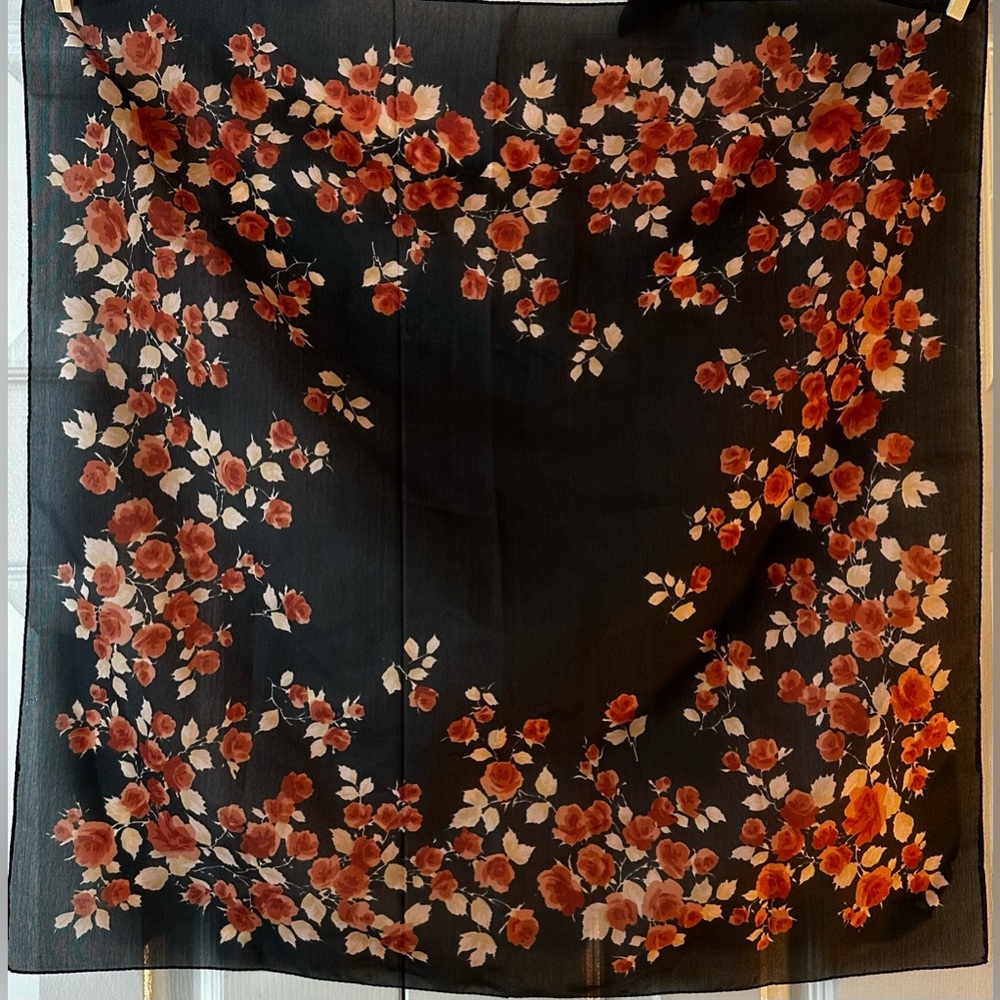 VINTAGE black floral scarf